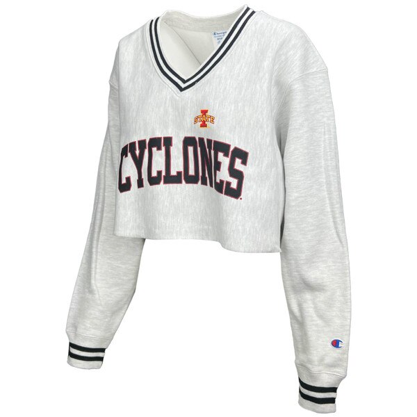 Champion Women's Cyclones Gray Reverse Weave Cropped V-Neck Sweatshirt SMU